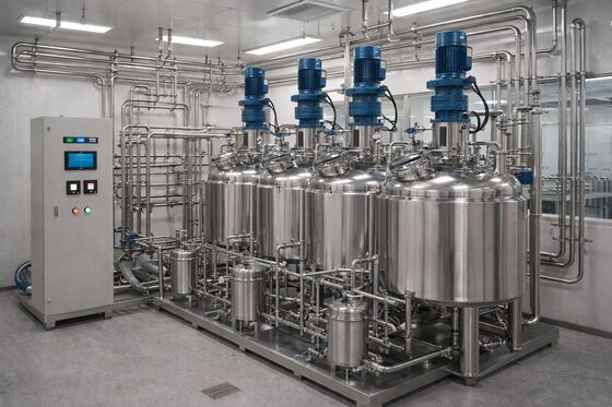 Hệ thống chuẩn bị dung dịch dược phẩm 500L với bồn SS316L (Thiết kế GMP, Đánh bóng gương Ra≤0.4μm)